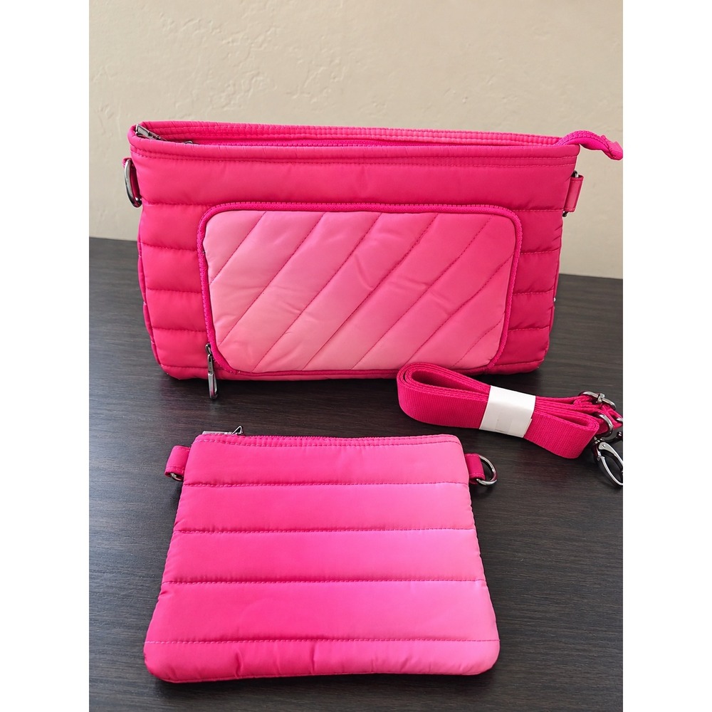 Think Royln Life on the Fly Neon Pink Quilted Crossbody Bag Set New